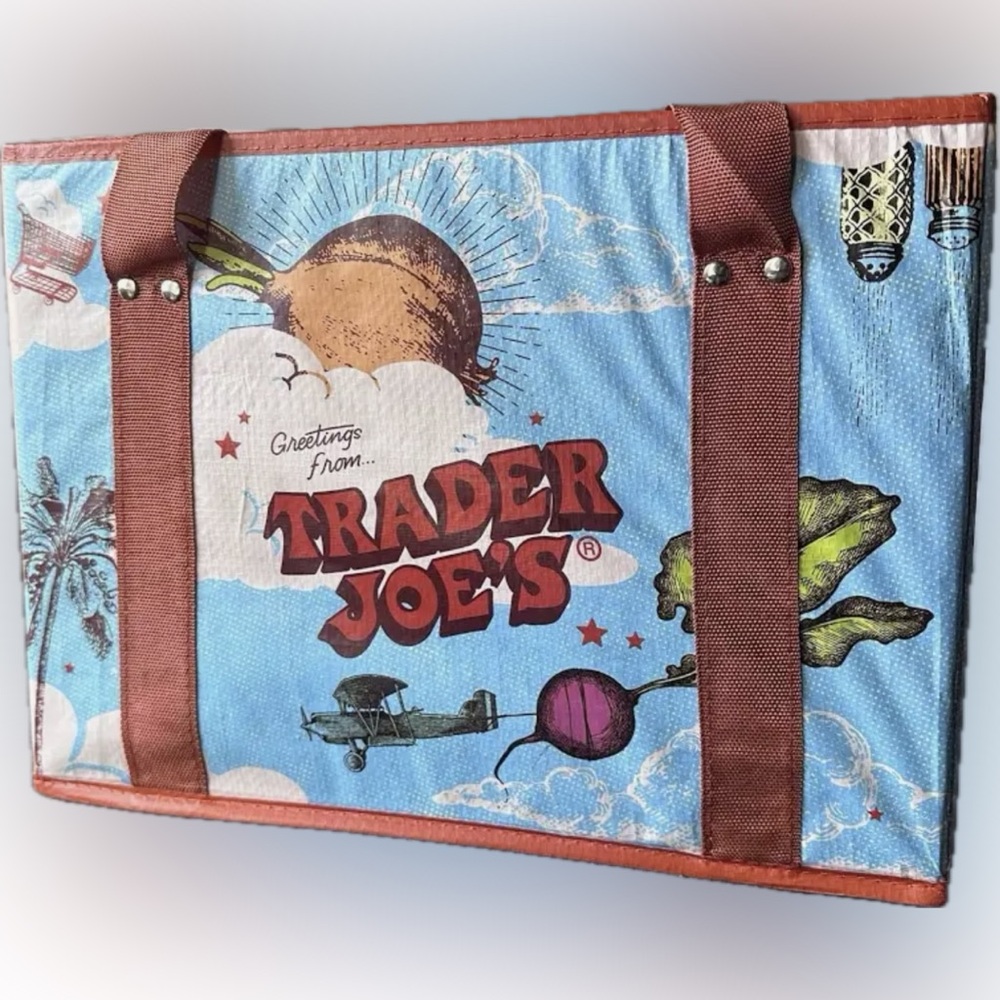 Trader Joe's Blue Graphic Market Standup  Collapsible Tote NWT